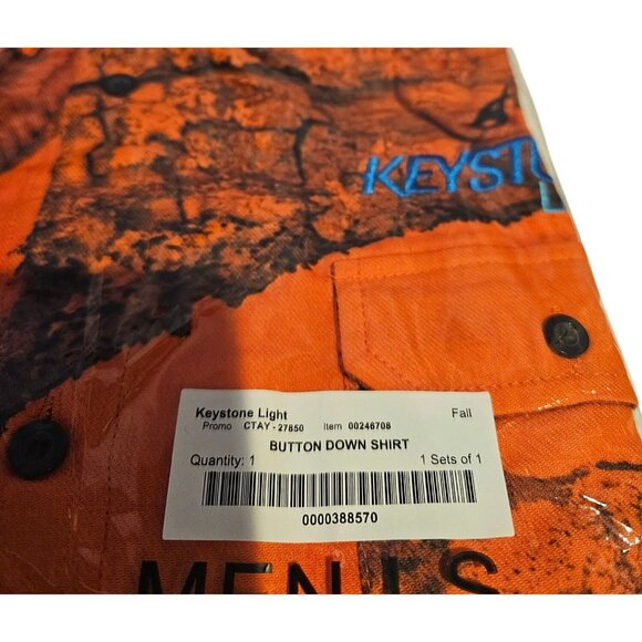 Keystone Light Size XL Orange Long Sleeve Button Shirt Real Tree Edge Color NEW - Picture 2 of 5